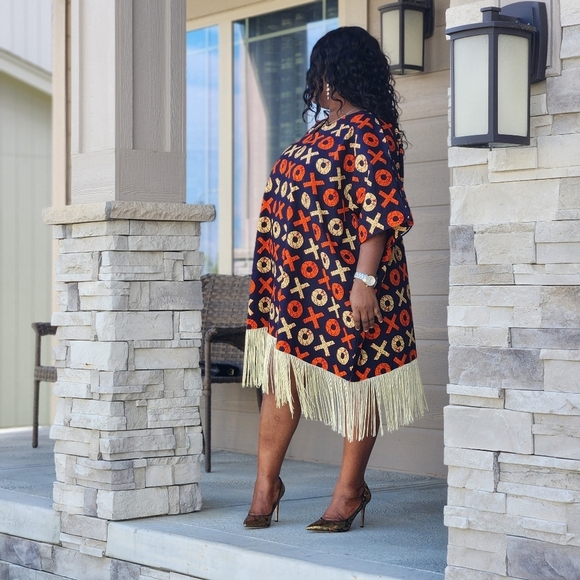 Vibrant fringed African Print Dress - Picture 1 of 4